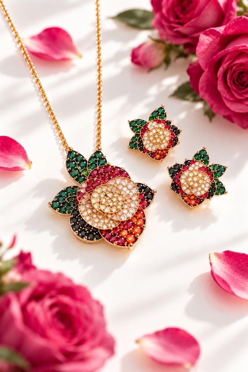 Swarovski Rose Bloom Statement Pendant Set