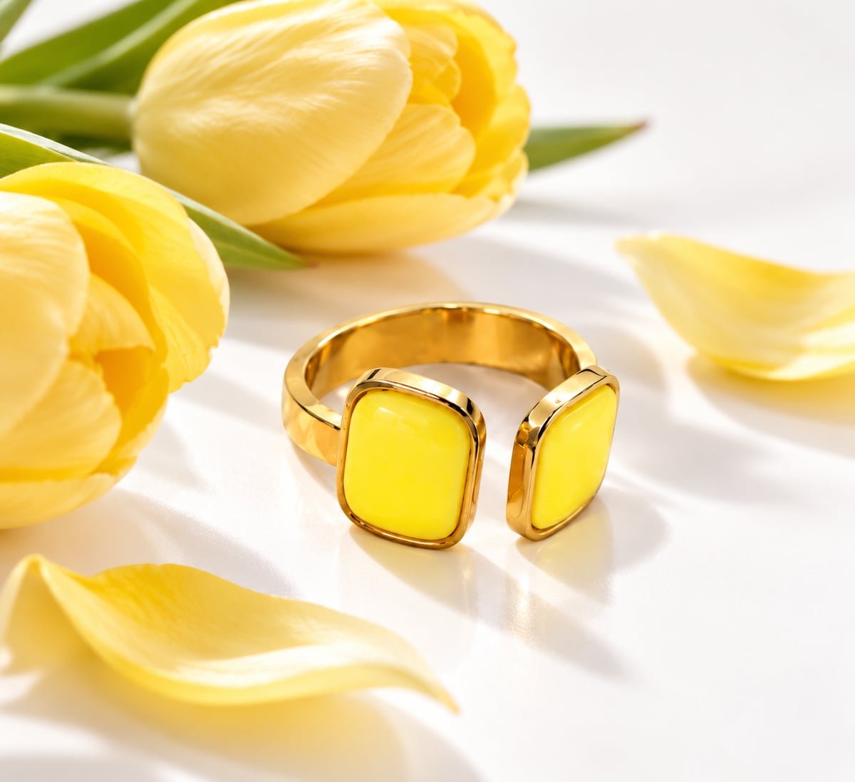 Yellow Tulip Dual Stone Statement Ring
