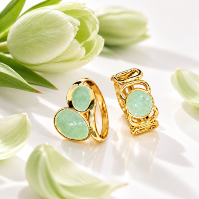 Green Tulip Statement Ring Set