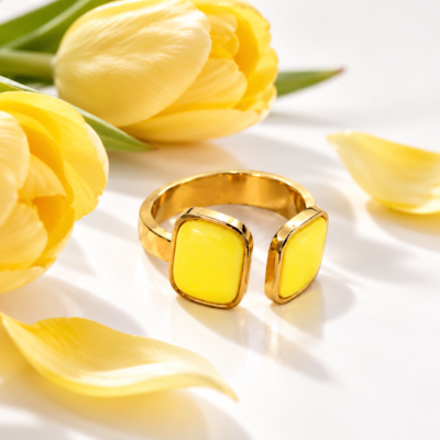 Yellow Tulip Dual Stone Statement Ring